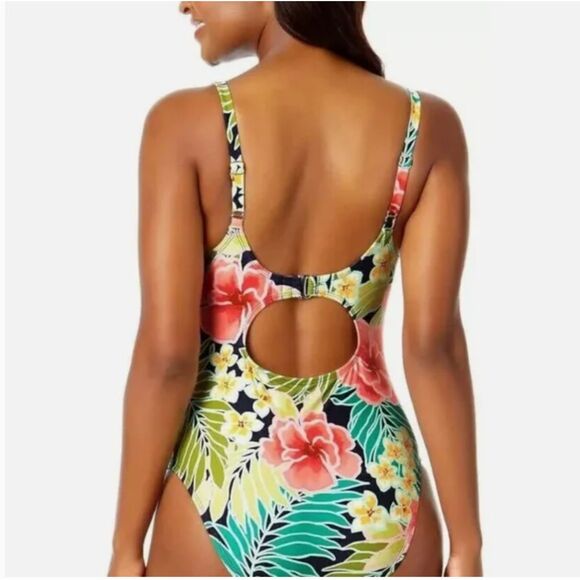 Hurley Floral One Piece Swimsuit‎ Back Cutout UPF 50+ Tropical Size Medium - Picture 1 of 7